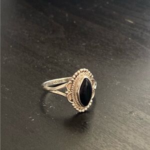 GENUINE SILVER Marquise Black Gem Sterling Silver Ring